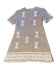 Zara - Women's Size Small- Beige Linen Blend Embroidered Short Sleeve Dress.