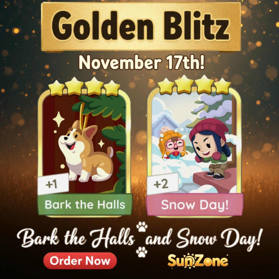 Monopoly_Go Stickers Golden Blitz 4⭐Bark the Halls 🌻 Snow Day! Sticker 🌻 - Image 2 of 2