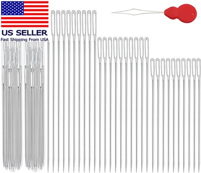 60 PCS Large Eye Hand Sewing Needles Set - 3 Sizes Leather Embroidery Thread Nee