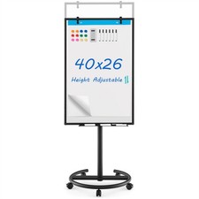 Height-Adjustable Mobile Magnetic Whiteboard with Round Stand  Paper Clips