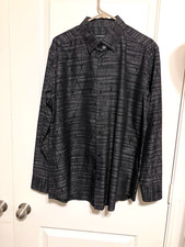 MINT Jhane Barnes Diamond Pattern Stitching LONG SLEEVE SHIRT XL 16-1/2 BLACK