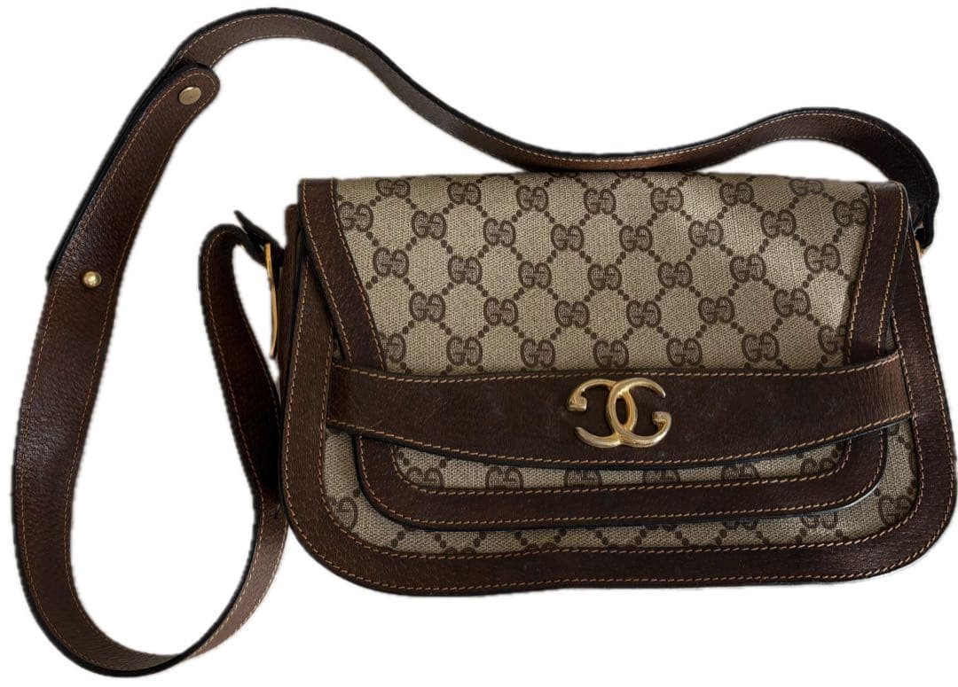 GUCCI Shoulder bag GG canvas leather beige brown Authentic From Japan