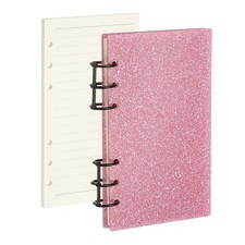 A6 Glitter 6 Ring Binder Notebook Cover Black Rings with Lined Papers Pink