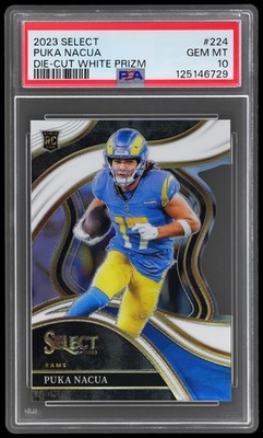 2023 Panini Select Puka Nacua #224 PSA 10 RC Club Level Die Cut White Prizm