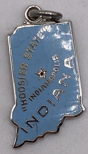 Sterling Silver State “Indiana” Blue State Map Charm Indianapolis 1.6g