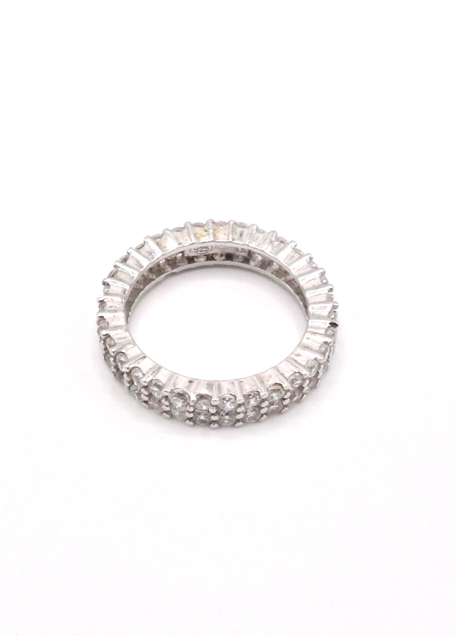 Solid Silver Ring Fully Set with Zircons Double R… - image 4