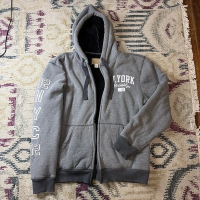 Roebuck & co hoodie fully Sherpa Lined Front Zip/Vtg/Letter Graphics/Warm/Mens L