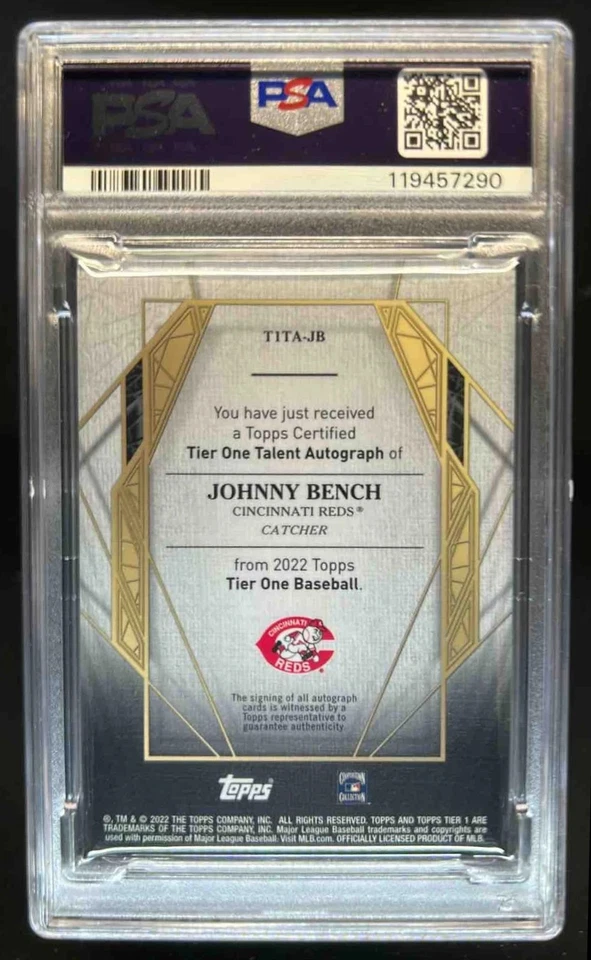 2022 Topps Tier One Johnny Bench Talent 签名 #44/75 Reds PSA 9 — 第 2/2 张图片