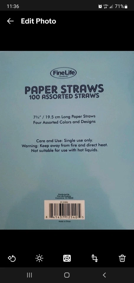 "Caja de 100 pajitas de papel recubiertas de cera 7-3/4""" Foto 2 de 3