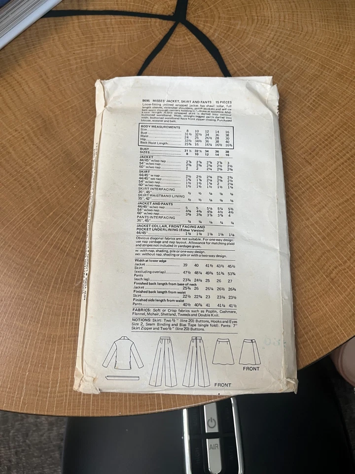 FREE SHIP! 8695 Vogue Patterns Size 10 Sewing Pattern Misses - Image 2 of 2