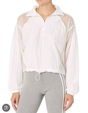 Adidas Womens Large HZ Cropped Windbreaker White Jacket Lightweight 1/4 Zip Logo