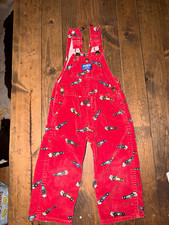 Vintage OshKosh B'gosh 3T Red Corduroy Vehicle Racecar Print Overalls