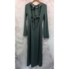 Reformation Dress Womens Medium Green Benedict Ribbed Maxi Sweater Back Bow
