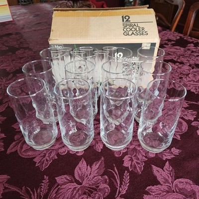 Set of 12 Libbey 17 oz Crystal Spiral Cooler Glasses Tumblers Ice Tea Vtg w box