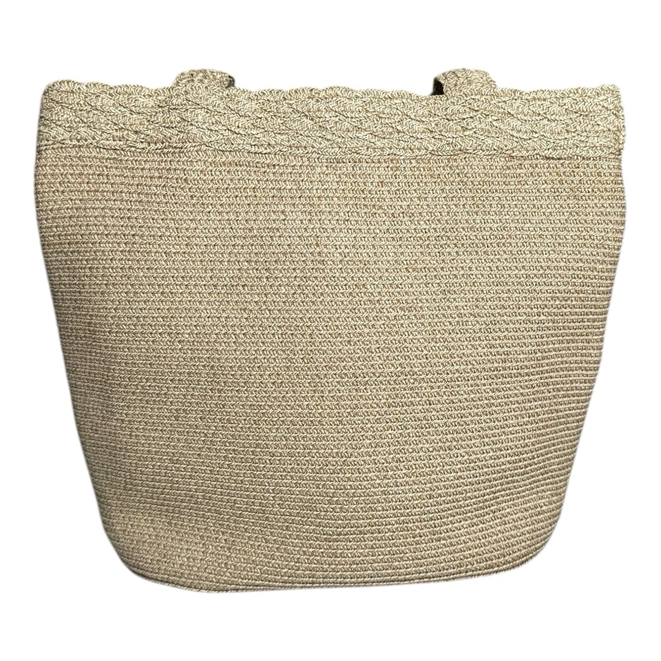 Bolsa tote Betmar New York tecido bege ímã de palha botão bolso médio forrado - Imagem 2 de 4