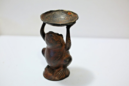 Antique Cast Metal Frog Incense Burner – Indonesian Folk Art, 4" Tall