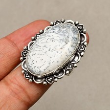 Dendrite Opal Gemstone 925 Sterling Silver Handmade Jewelry Ring Size 8.5