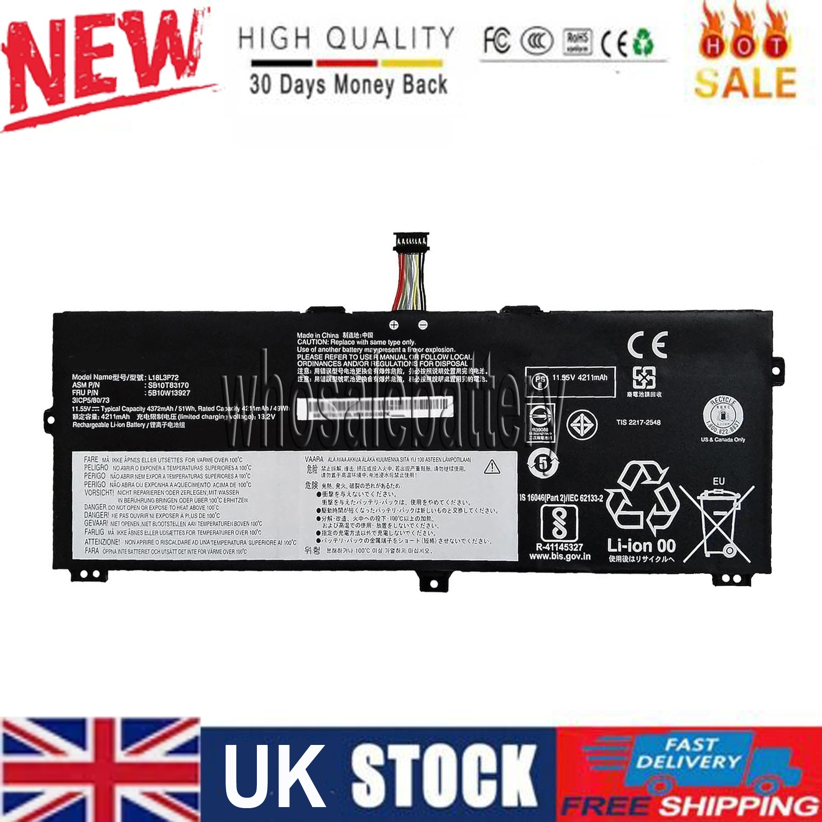 L18L3P72 Battery For Lenovo ThinkPad X13 Yoga 1st Gen ThinkPad X390 Yoga Series
