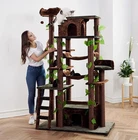 Extra Large Indoor Cat Tree  with Two Hammocks & Two Hideaways in Green/Brown