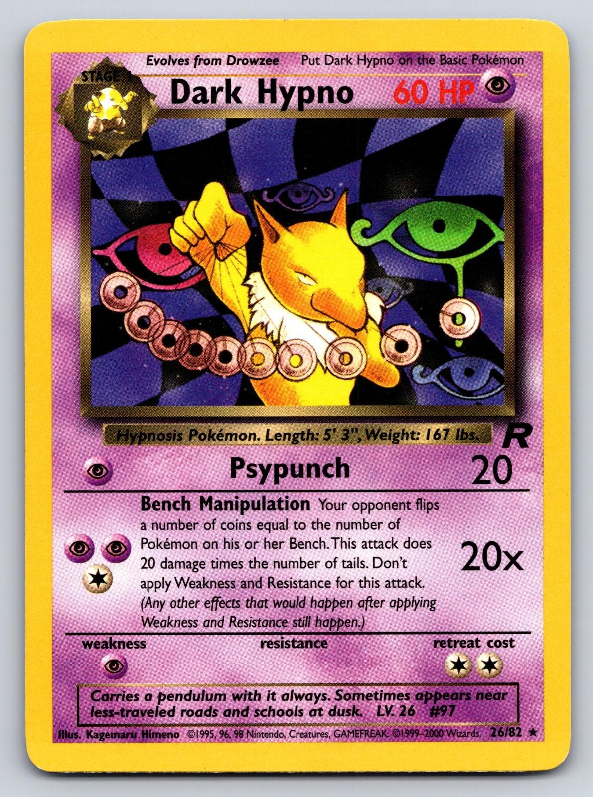 DARK HYPNO 26/82 RARE TEAM ROCKET POKEMON UNLIMITED LP