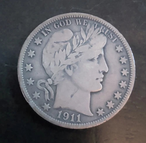 1911 Barber Half Dollar 50C Silver Coin – Fine+ Condition – Vintage US Coin