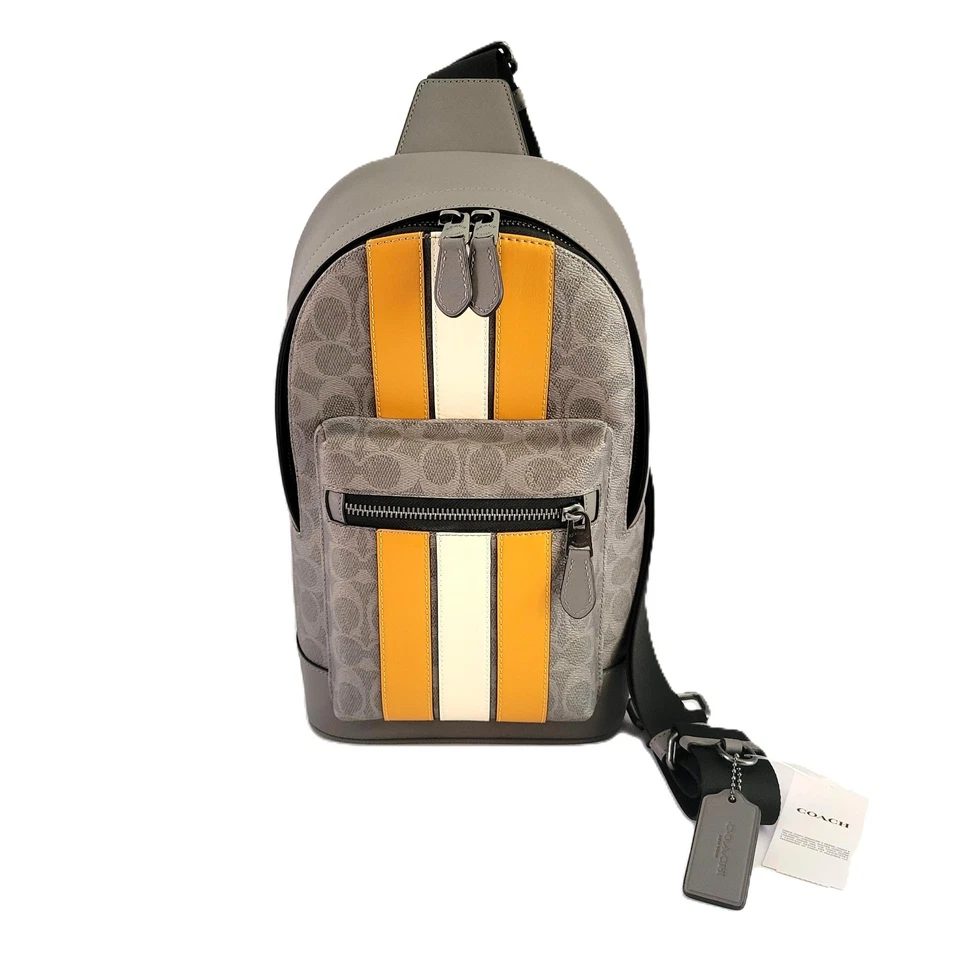 Bolso Bandolera Universitario Coach CV923 West Pack Signature Lona Gris Tiza Ocre Foto 2 de 4