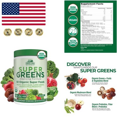Organic Super Greens Drink Mix - 50 Superfoods & 6g Fiber for Natural Energy