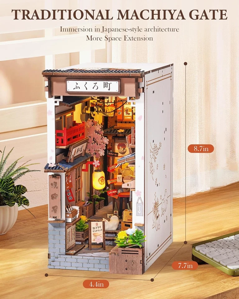 Kit de rincón de libros Rolife Sakura Wine Alley Minhouse sujetalibros estantería decoración regalo Foto 3 de 4