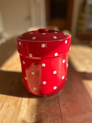 Spode Baking Days großer Keramikbehälter mit Deckel gepunktet rotes Muster 