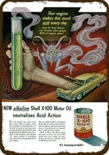 1951 BORIS ARTZYBASHEFF SHELL X-100 Oil VIntg-Look DECORATIVE REPLICA METAL SIGN