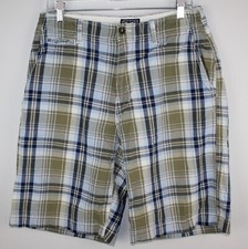 AMERICAN EAGLE Men's Blue/Green Plaid Bermuda Shorts Sz 32 Cotton Pockets EUC