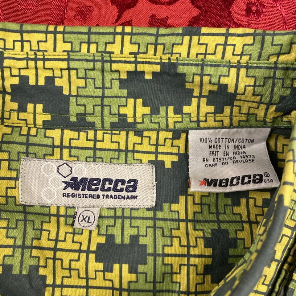 Camisa De Colección La Meca Para Hombres XL Verde Negra Geométrica Tetris Block Ropa de Calle Y2K Años 90 Foto 3 de 4