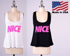 Women's100% Cotton Loose Fit Racerback Tank Top NICE Hot Pink Logo USA Made SML
