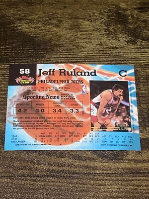 1992-93 Stadium Club Philadelphia 76ers Basktball Card #58 Jeff