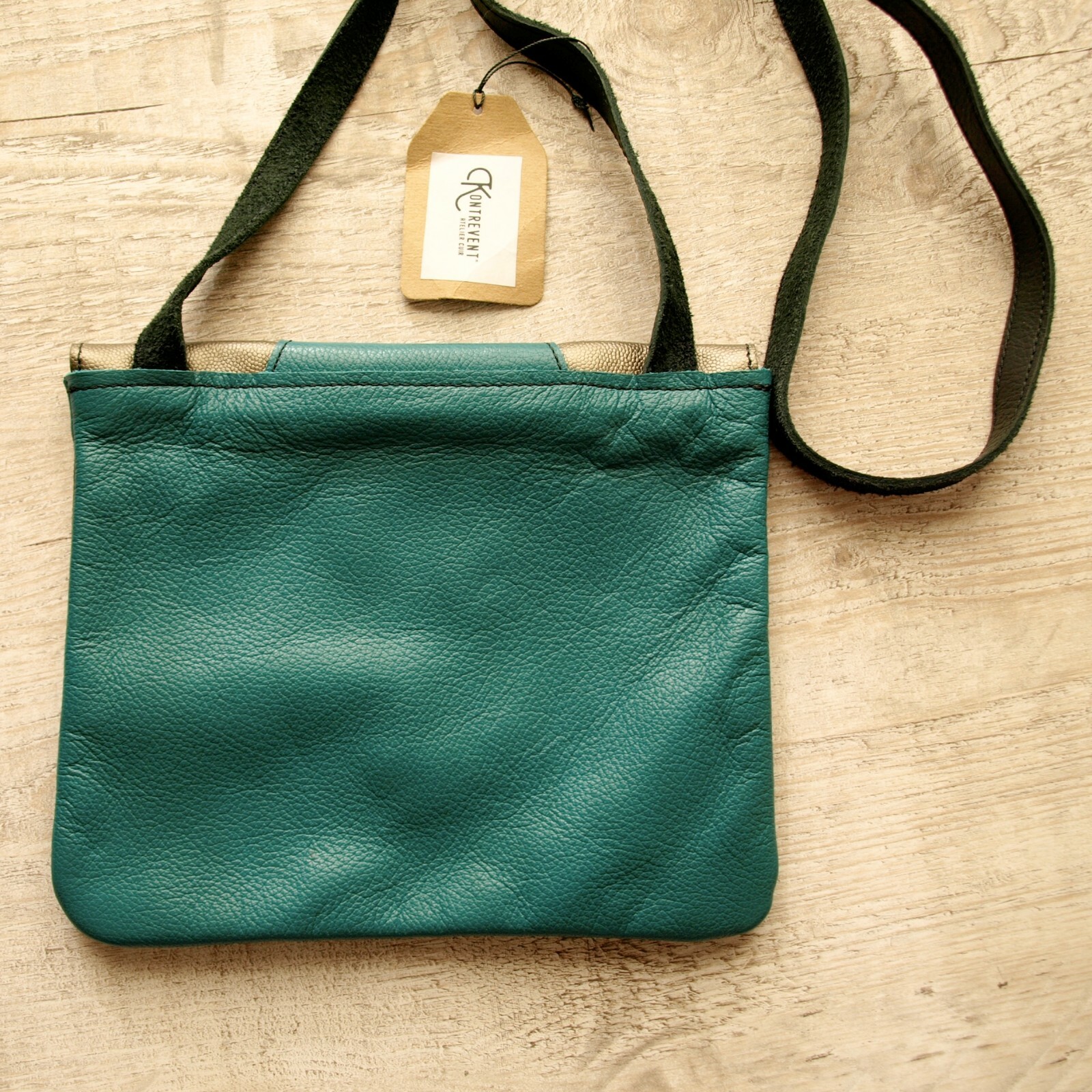 Ladies Artisan Teal Blue & Gunmetal Grey Leather Saddle bag by