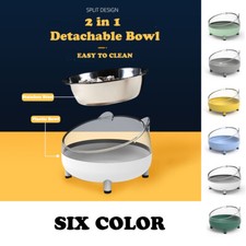 2 in 1 Stainless Steel Tilted Raised Pet Cat Food Water Bowl Elevated Stand Dog