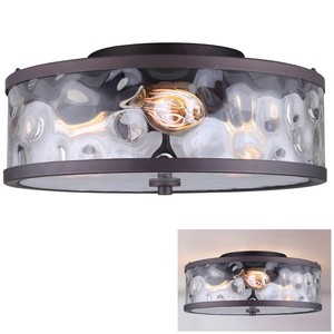 Flush Mount 3 Light Ceiling Fixture Watermark Glass Drum Oil