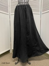 Ls48 Black Large Nwt Match Point Linen Long Panel Skirt Below Knee New