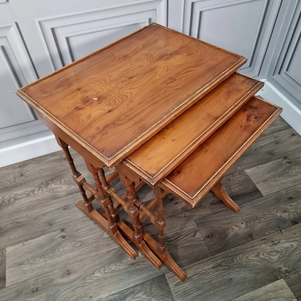 Antique Nest Of Tables Wooden Side Trio - Veneer Top - Liberty Georgian Style - Image 3 of 4