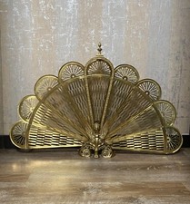 Antique Fire Screen Griffin Peacock Folding Brass Fire Guard