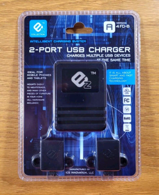 USB Charger 2 Port Version A 4FD-B, Mounts Easily, ICS Innovation EZ Collection