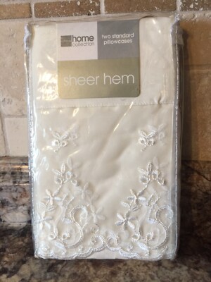 2 JCPenney Ivory Standard Pillowcases 200 Thread Count~Sheer Embroidered Hem~NIP