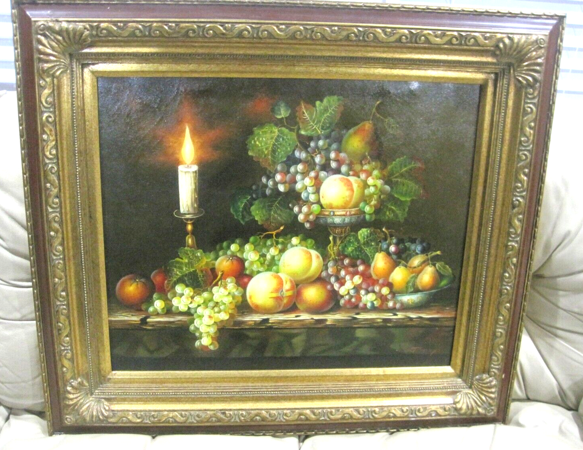 Still Life, Signed and Framed oil on canvas painting 33x29