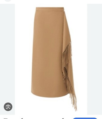 Escada Womens Rakama Midi Skirt Layered Fringe Wool Beige Sz 36 S