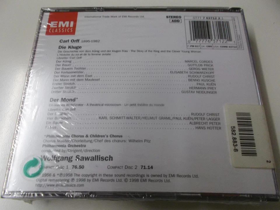 70015 - ORFF - DIE KLUGE & DER MOND (SAWALLISCH): 1998 EMI CLASSICS 2CD SET, NEU - Bild 3 von 3