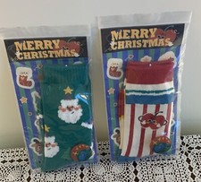 Two Pairs Ladies Christmas Holiday Crew Socks Santa Claus Cherry Design One Size