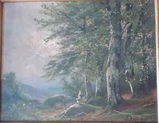 orig. Ölbild ARTHUR BELL Düsseldorf 1876-1966 Öl auf Holz Birkenwald um 1900