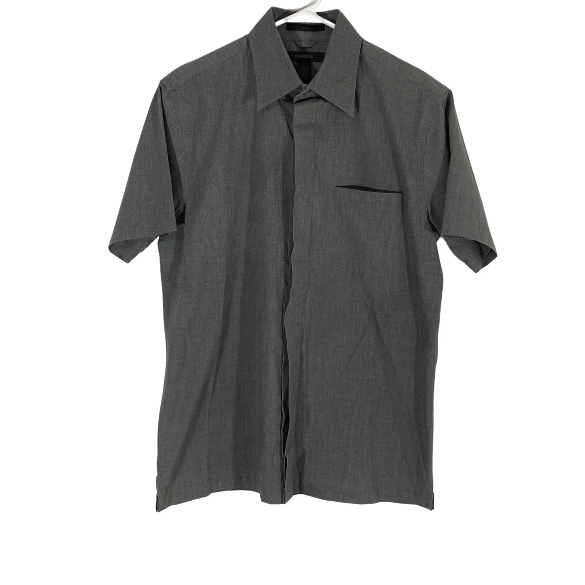 Express Mens Gray Short Sleeve Front Pocket Stretch Formal Dress