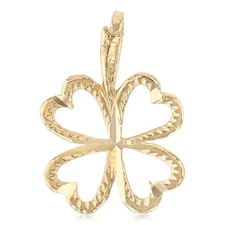 14K Yellow Gold Lucky Charm Four Clover Flower Pendant For Necklace or Chain