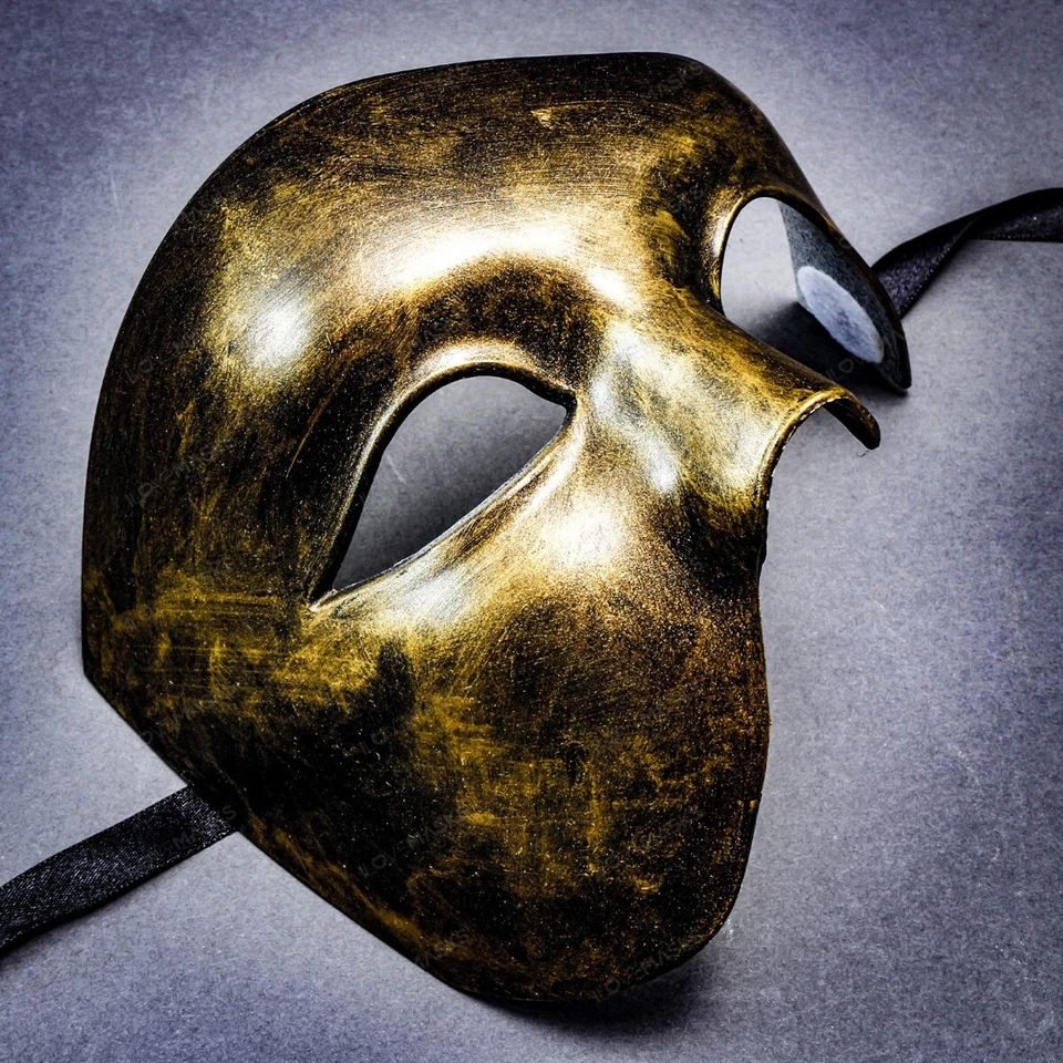 Half Face Phantom Of The Opera Venetian Metallic Gold Masquerade Costume Mask - Image 2 of 3